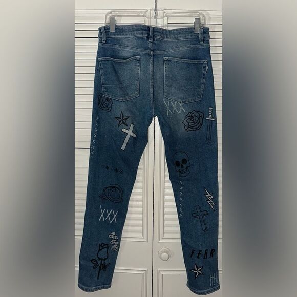 Asos Men's Skull Roses Skinny Jeans Size 33 - Picture 4 of 10